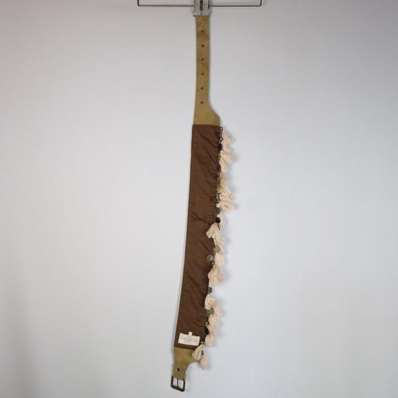 Miss June Paris Embroidered Bohemian Fringe Belt w/ Coin & Leather Accents, Sz 2 main image 9